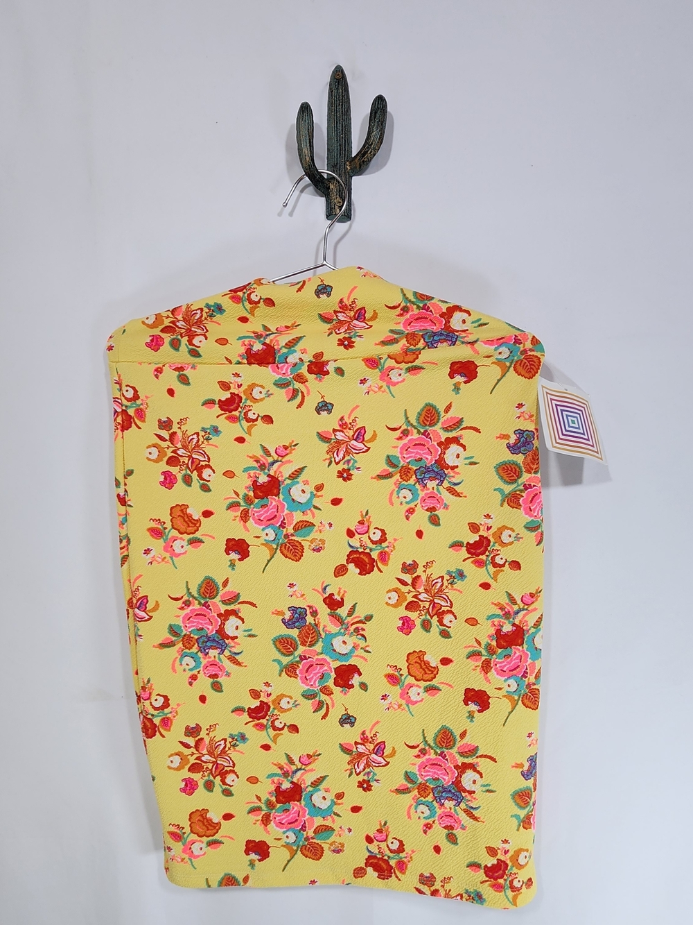 NWT Luluroe Cassie Yellow Floral Pull On Wide Waistband Stretch Pencil Skirt Sm